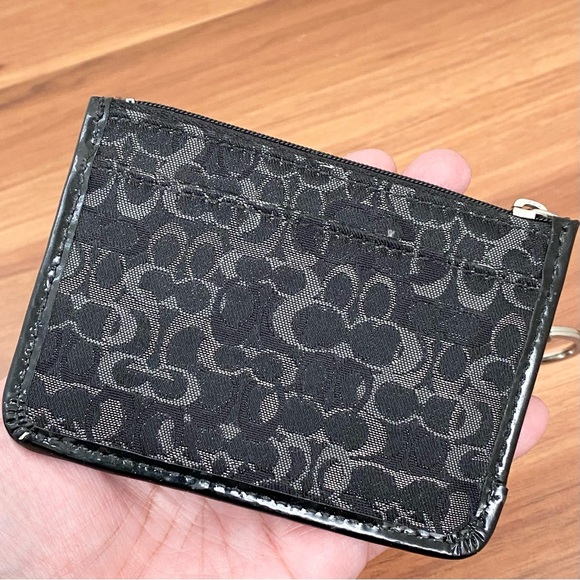 COACH F43352 Optic Signature Lurex Black Coin Purse Zip Card Wallet - Picture 4 of 9